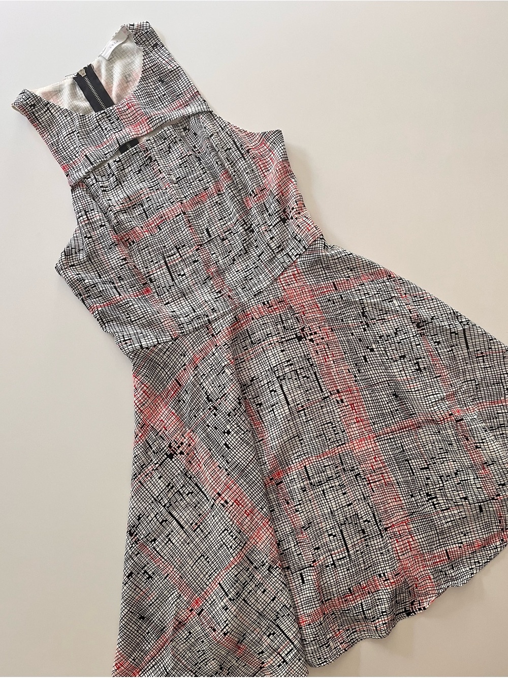 Lush Fit & Flare Skater Mini Dress-Black, White & Red Modern Pattern Like New XS